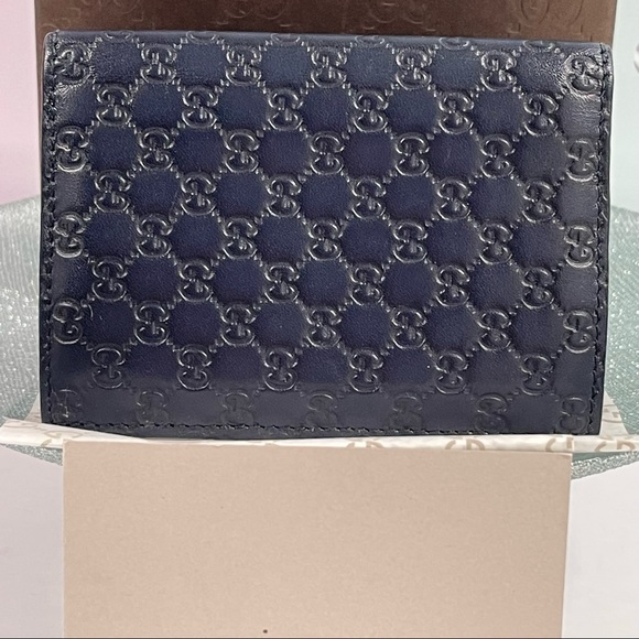 🇮🇹SOLD MICROGUCCISSIMA MENS WALLET LEATHER NAVY BLUE - Picture 4 of 13